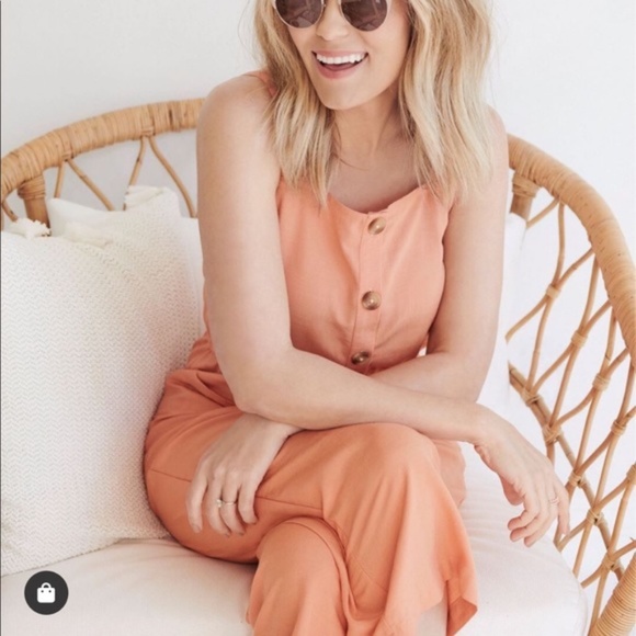 LC LAUREN CONRAD Jumpsuit Square Neck Bohemian Wide Leg Peach Sizes L XXL - Picture 2 of 10